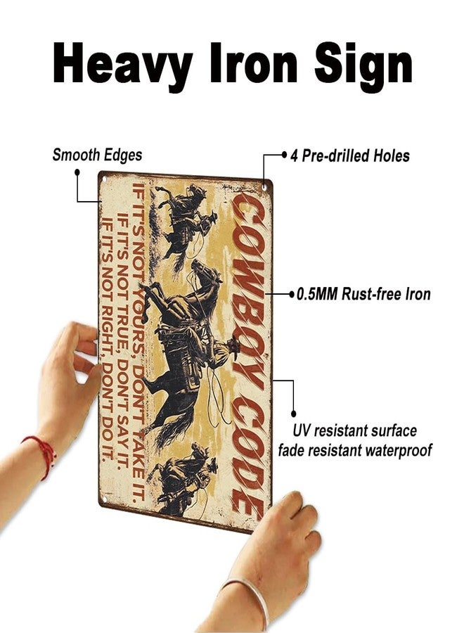 Doodlream Western Cowboy Riding Horse Retro Wall Decor Metal Tin Sign 8" x 12" Cowboy Code Vintage Wall Art Poster for Man Cave Home Clubs Decor Gift - Image 3